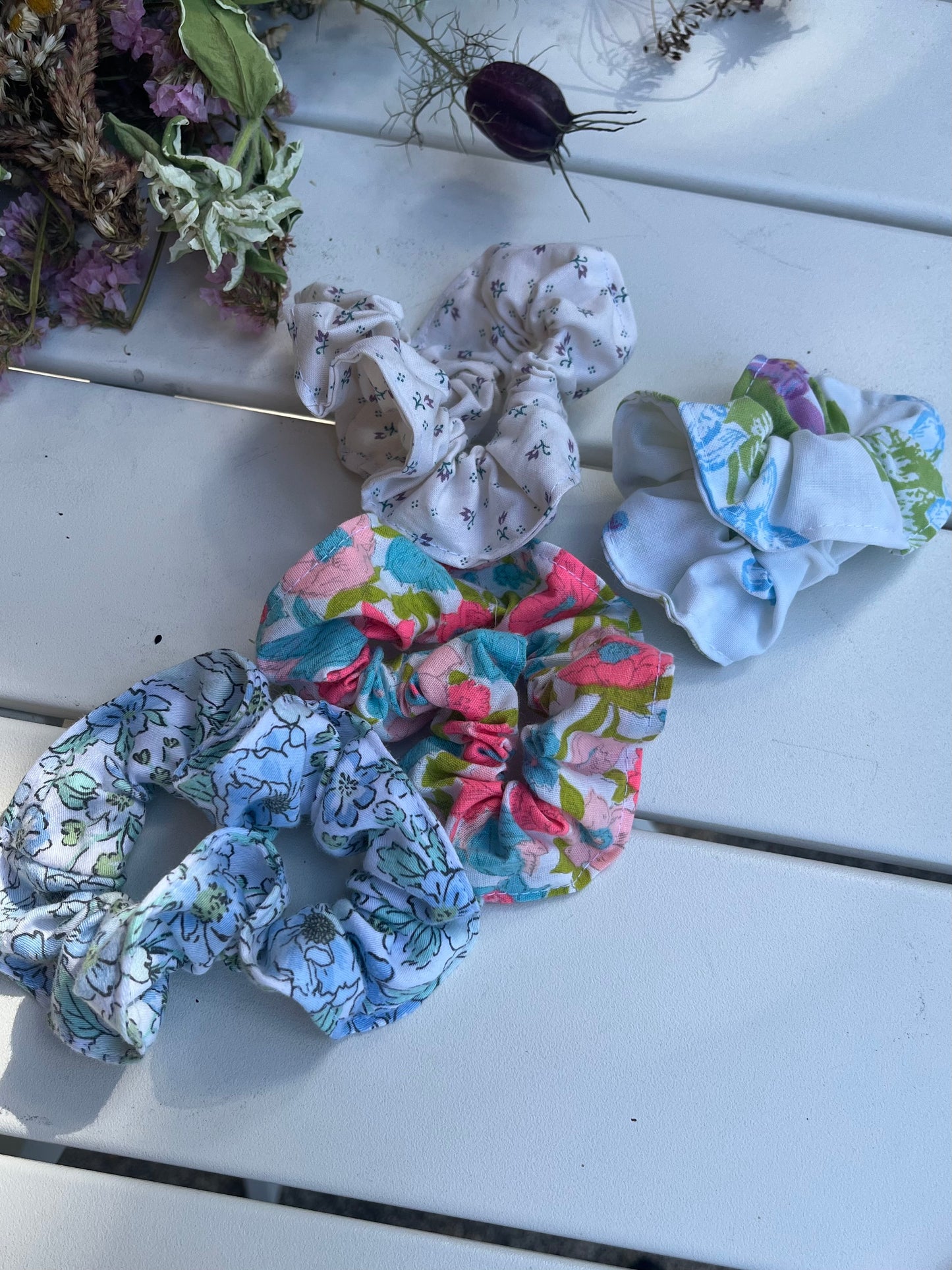 Scrunchies made from vintage fabrics