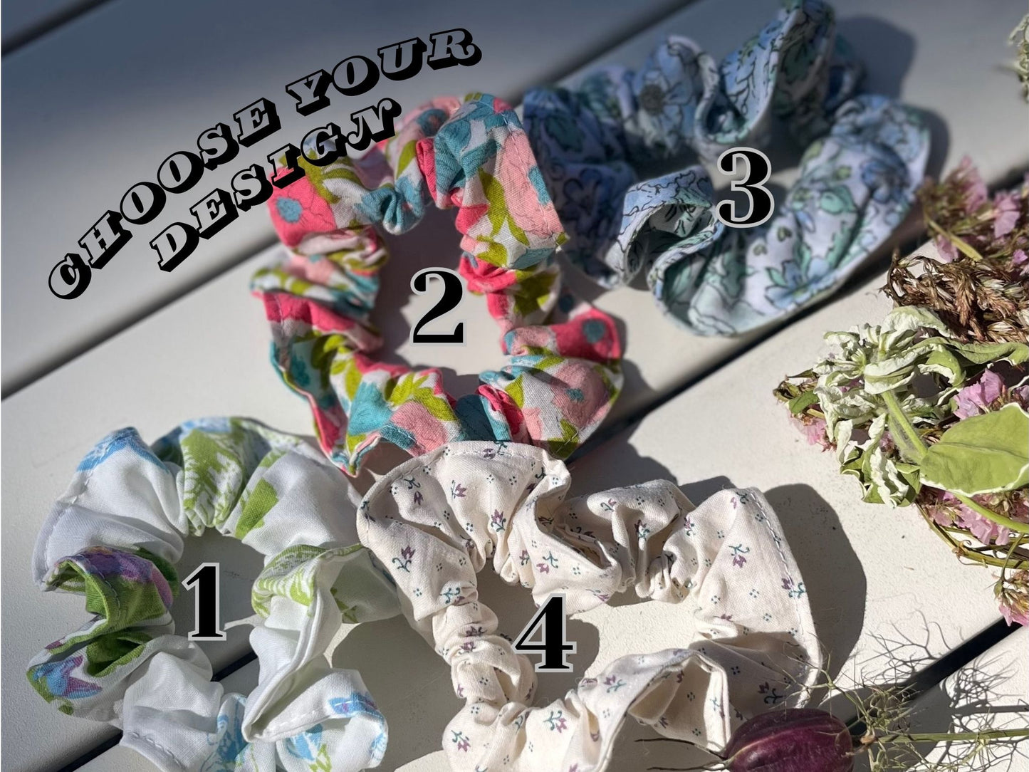 Scrunchies made from vintage fabrics