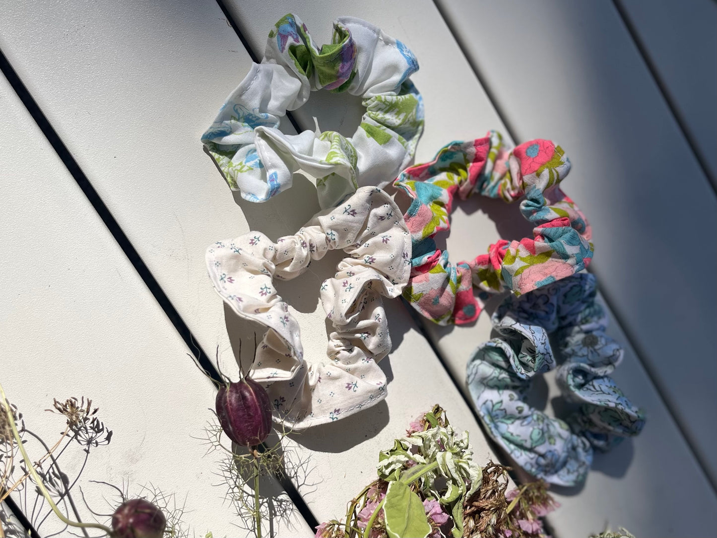 Scrunchies made from vintage fabrics