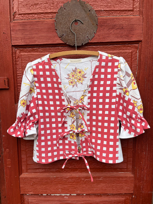 Dutch Coastal Vibes Tie Front Top With Puff Sleeves